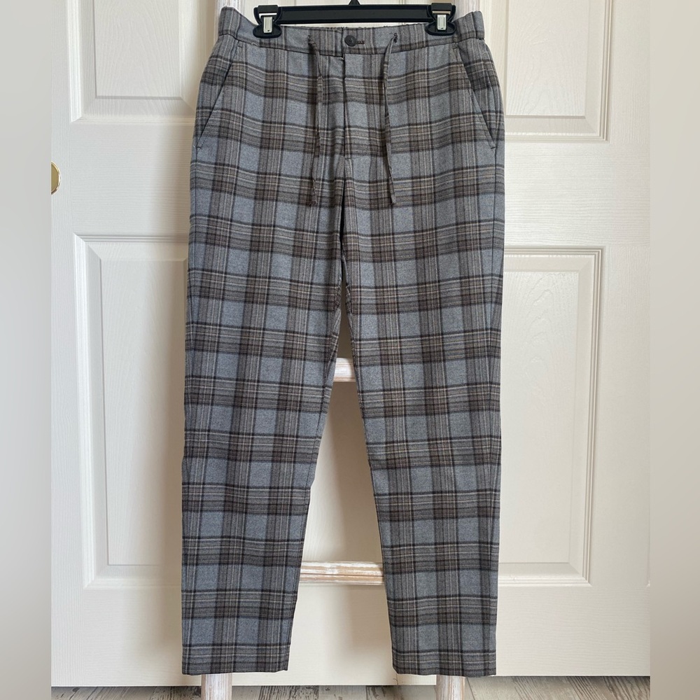 Zara men’s grey plaid elastic waist trouser size S (30)